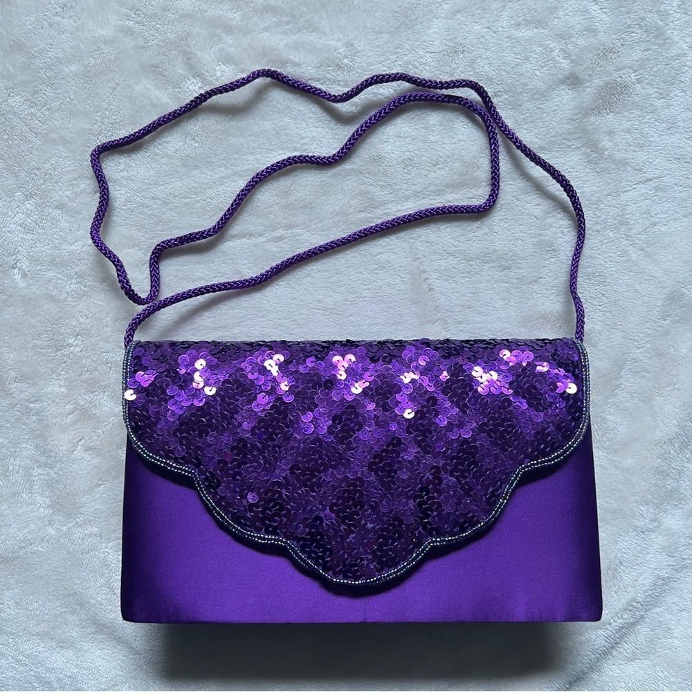 Vintage Purple Sequins Crossbody Purse Hand Bag Clutch by Stefani
